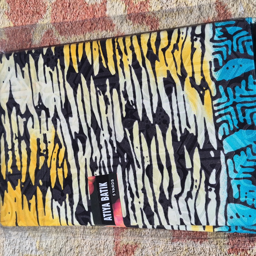 Atiya Batik Fabric, 5 Yards, Yellow and Blue.